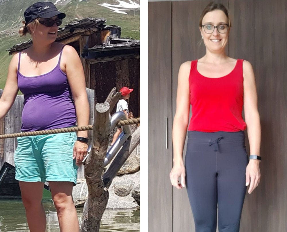 Vorher-Nachher-Bild einer Frau, die mit der NewLifeStyle-App ihre Gesundheit und Fitness sichtbar verbessert hat.