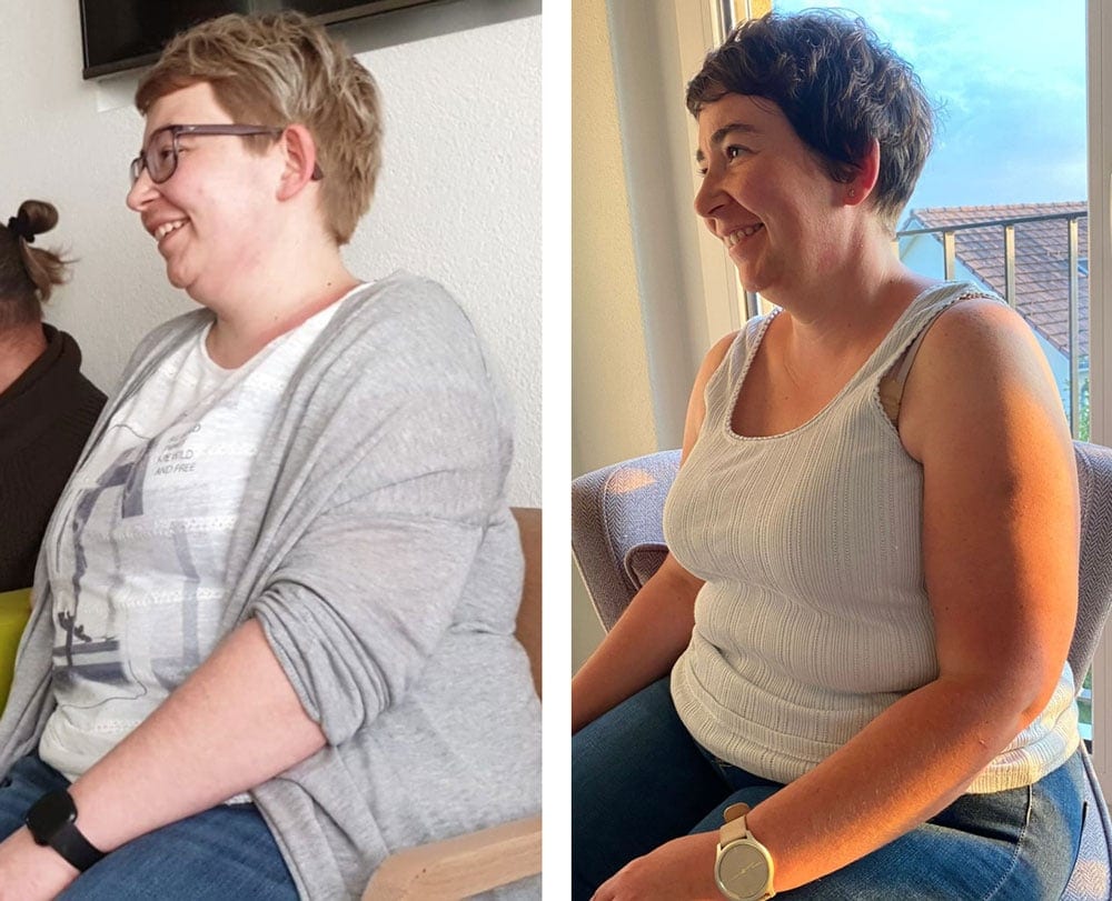 Vorher-Nachher-Bild von Brigitte, die durch die NewLifeStyle-App positive Veränderungen in Gesundheit und Wohlbefinden erreicht hat