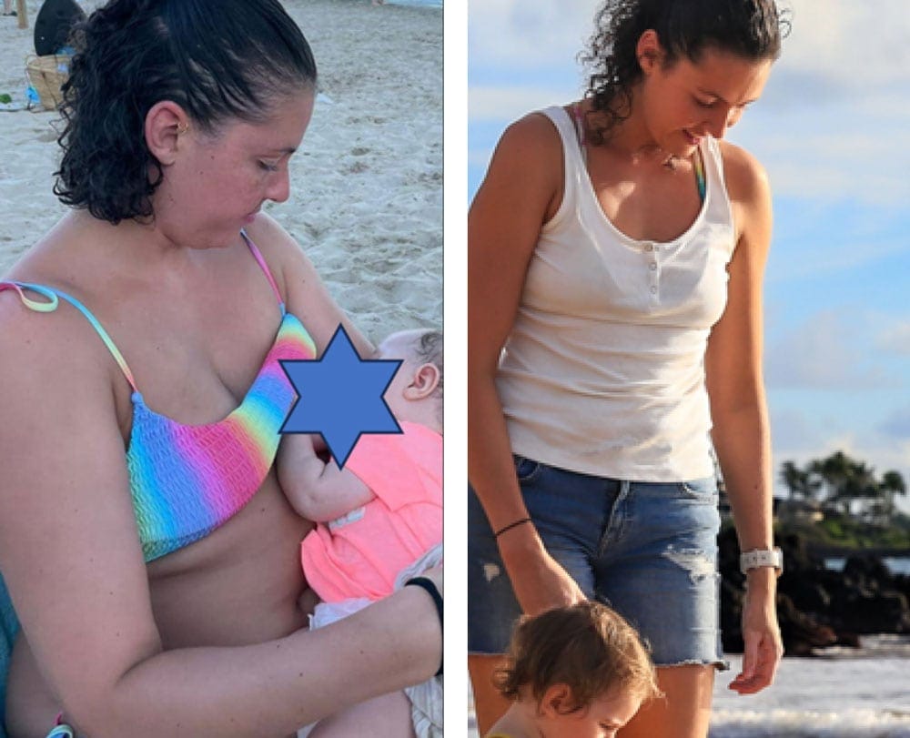 Vorher-Nachher-Bild einer jungen Mutter Melanie, die mit der NewLifeStyle-App ihre Vitalität und Lebensfreude wiedergewonnen hat